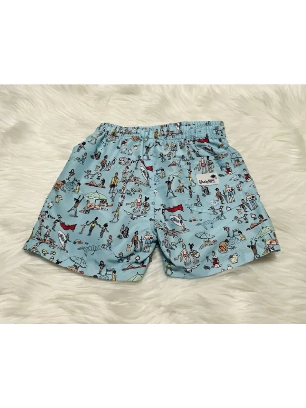 NEW Boardies Apparel Boy's Beach Folk Swim Trunks Light Blue Wet Bag Age 3/4Y